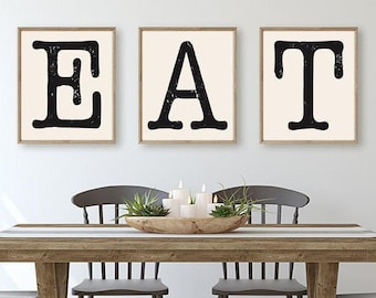 Farmhouse Wall Decor, Eat Sign For Kitchen Prints or Canvas, Dining Room Wall Decor, Eat Kitchen Wall Art, Farmhouse Sign, Set of 3