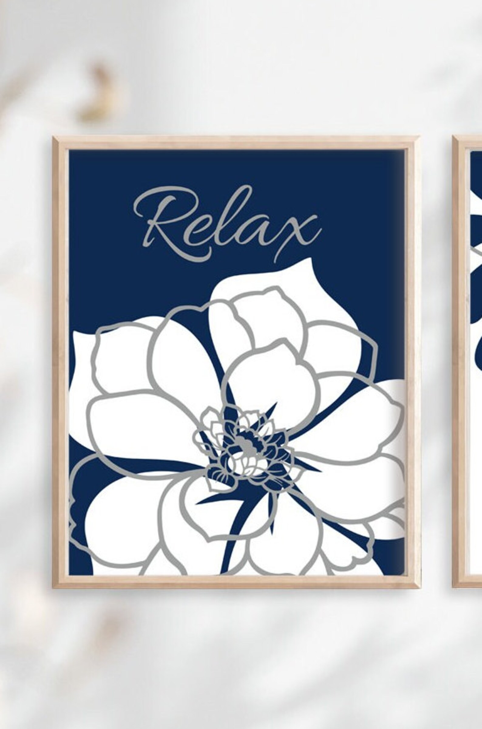 Navy Blue Bathroom Wall Art Prints or Canvas Relax Soak Etsy