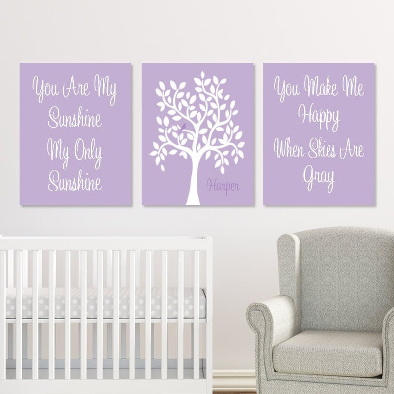 Lavender Nursery Decor You Are My Sunshine Wall Art Tree Baby Girl Gift Set Of 3 Prints Or Canvas