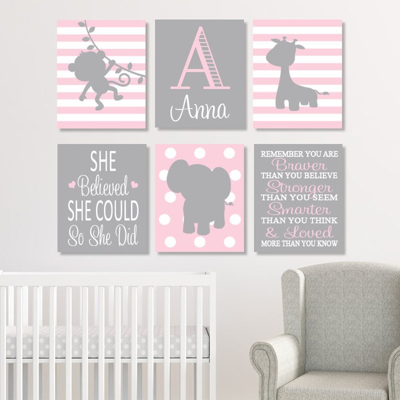 Pink Gray Nursery Wall Art Girl Nursery Decor Prints Or Etsy