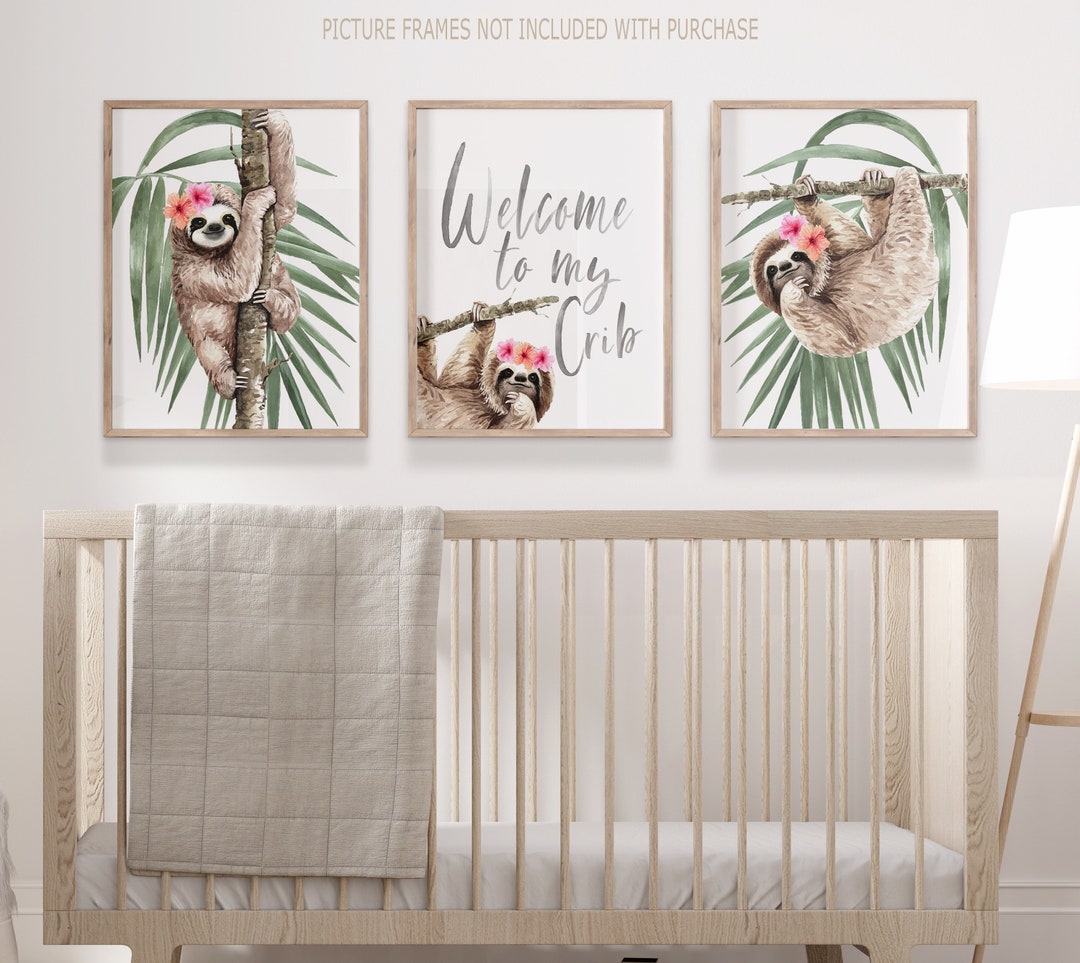 Girl Sloth Wall Art, Printable Sloth Baby Girl Nursery Prints or Canvas ...