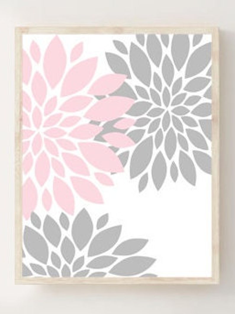 Pink Gray Nursery Wall Art Baby Girl Nursery Decor Floral Etsy