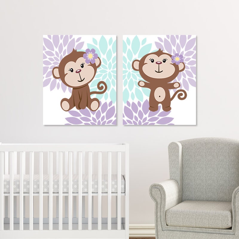 Girl Monkey Nursery Decor Monkey Nursery Art Girl Nursery Etsy