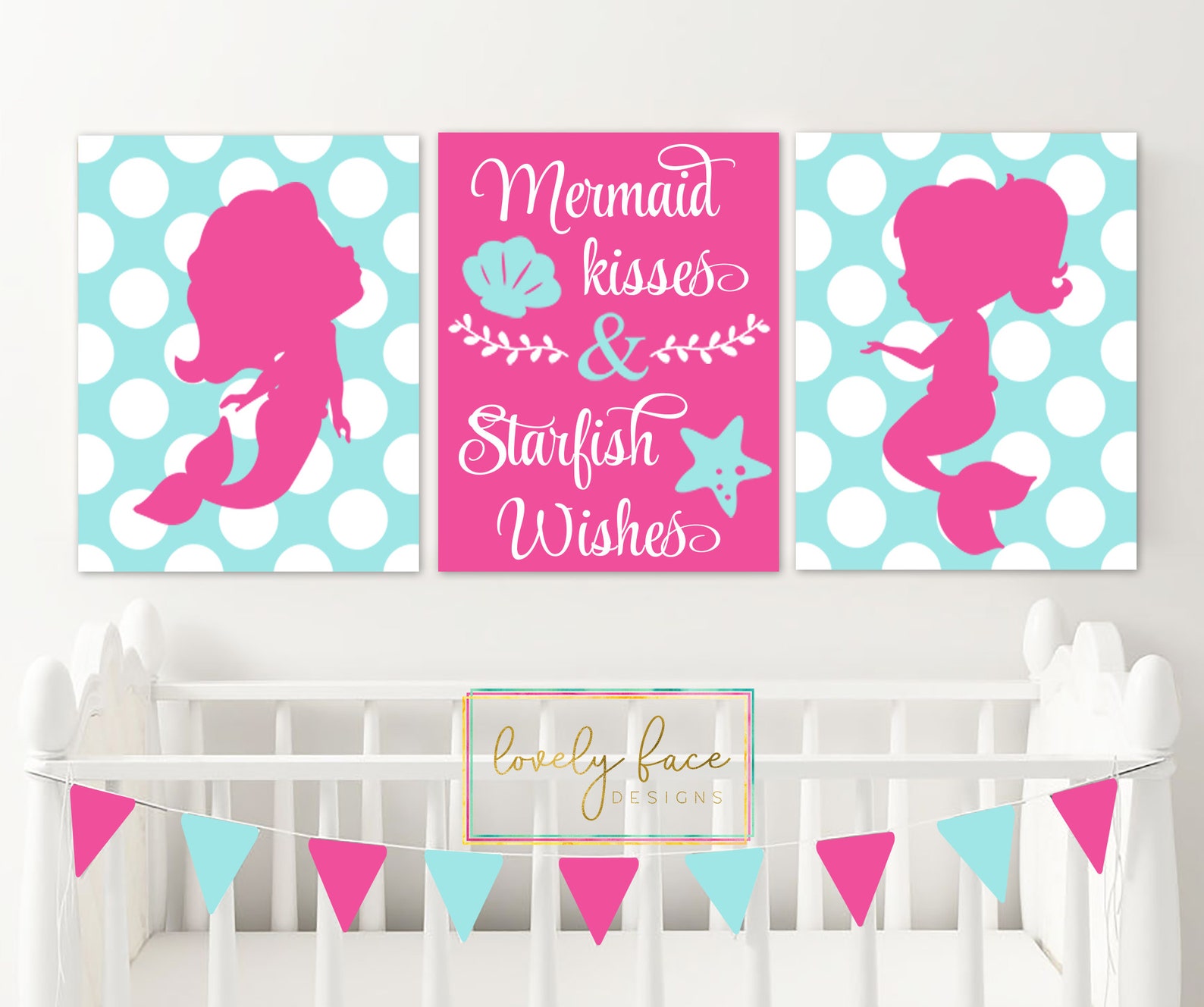 Mermaid Nursery Decor Mermaid Baby Girl Nursery Wall Art Etsy
