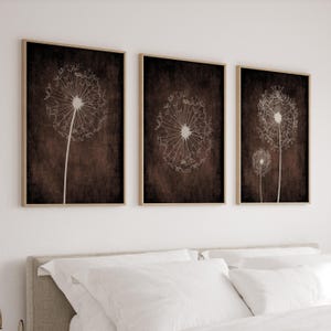 Minimalist Wall Art Print Set of 3, Minimalist Dandelion Wall Art, Bedroom Wall Decor, Office Decor for Wall, Prints or Canvas Pictures