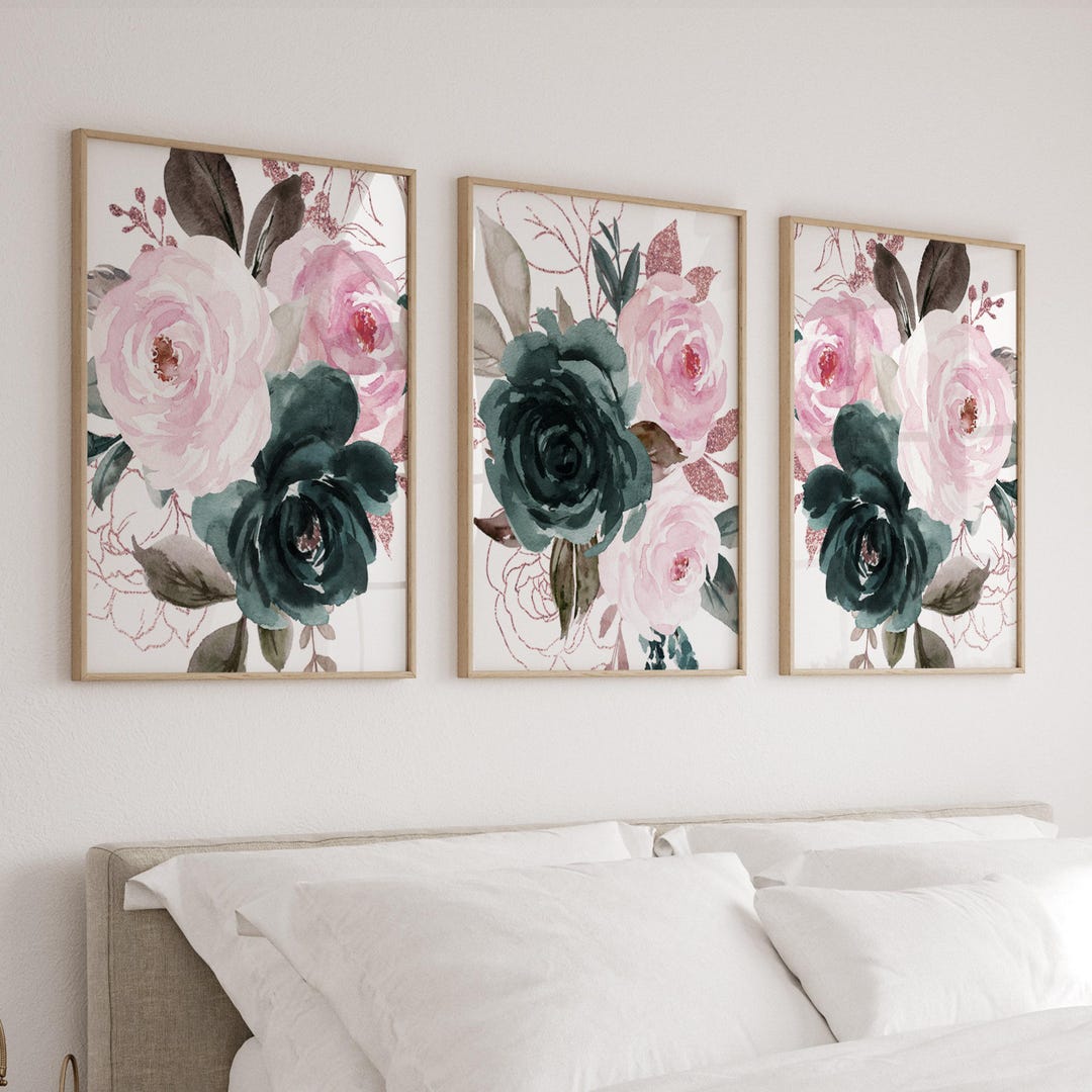 Blush Pink Wall Art, Girl Bedroom Decor, Watercolor Flower Prints or Canvas, Baby Girl Nursery ...