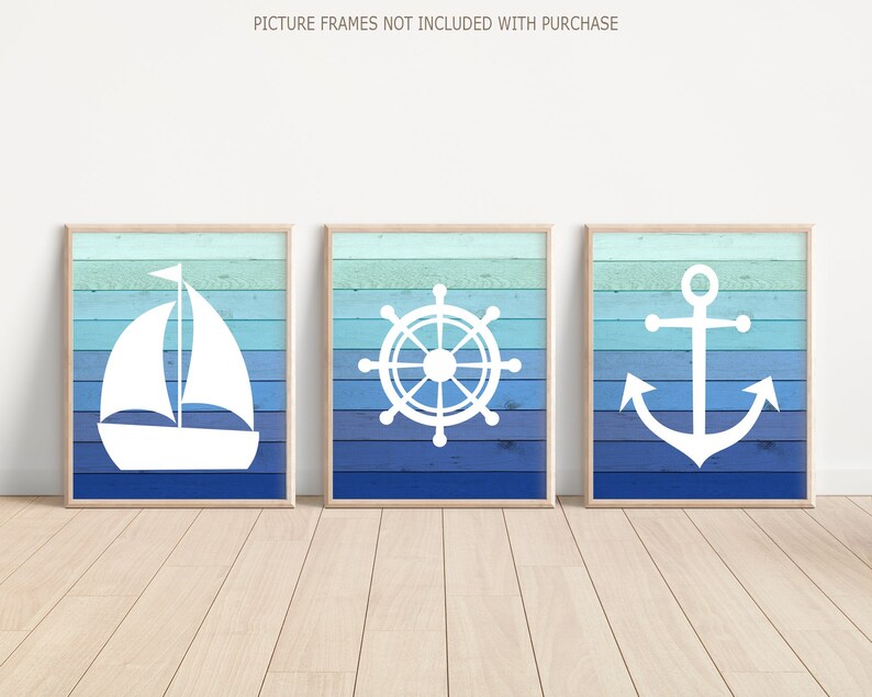 Nautical Nursery Wall Art Ombre Nautical Nursery Decor Blue Etsy