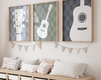 Guitar Nursery Decor, Rock and Roll Wall Art, Set of 3