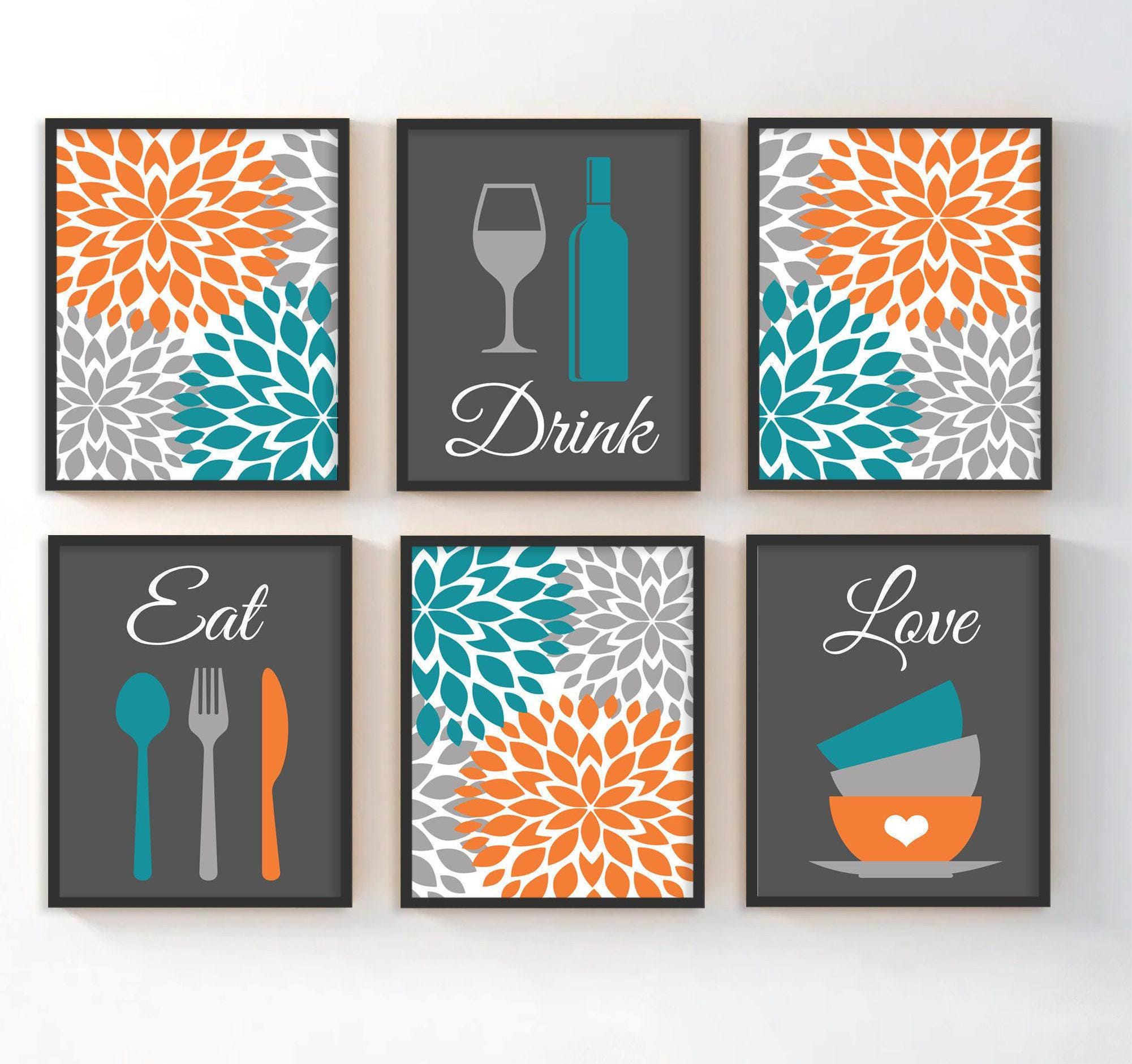 kitchen decor | kitchen prints | kitchen wall art |... Yellow Gray Kitchen Wall Art, Eat Drink Love Prints or Canvas Kitchen ...