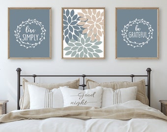 Floral Prints, Bedroom Wall Art, Farmhouse Wall Decor, Neutral Wall Art Prints or Canvas, Set of 3 Living Room Wall Art, Above Bed Prints