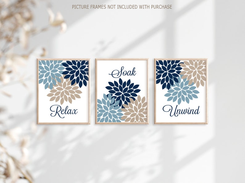 Navy Gray Bathroom Wall Art Prints or Canvas Bathroom Wall Etsy