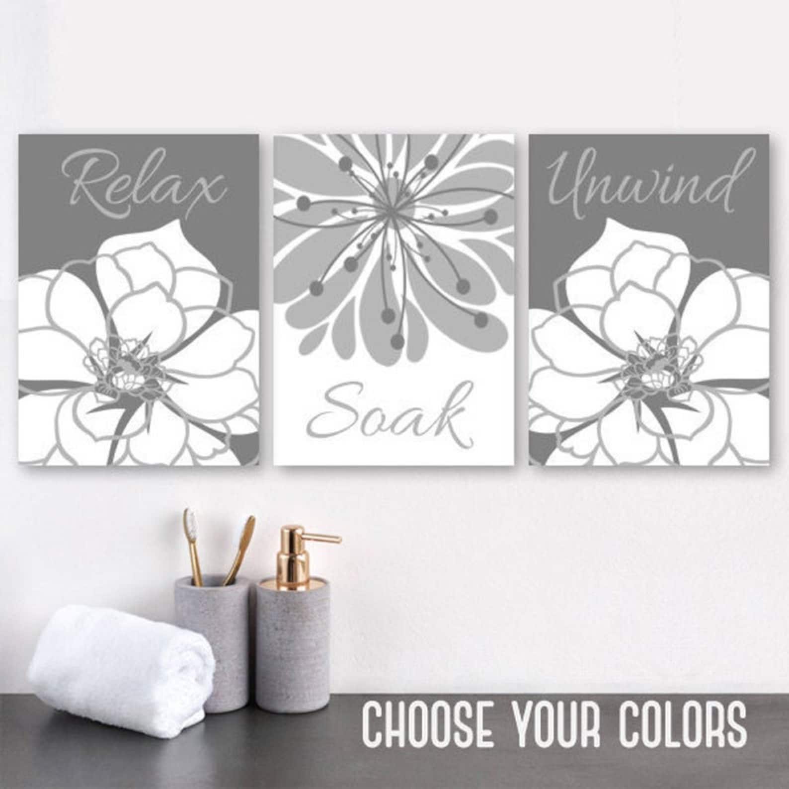 Navy Blue Bathroom Wall Art Prints or Canvas Relax Soak Etsy