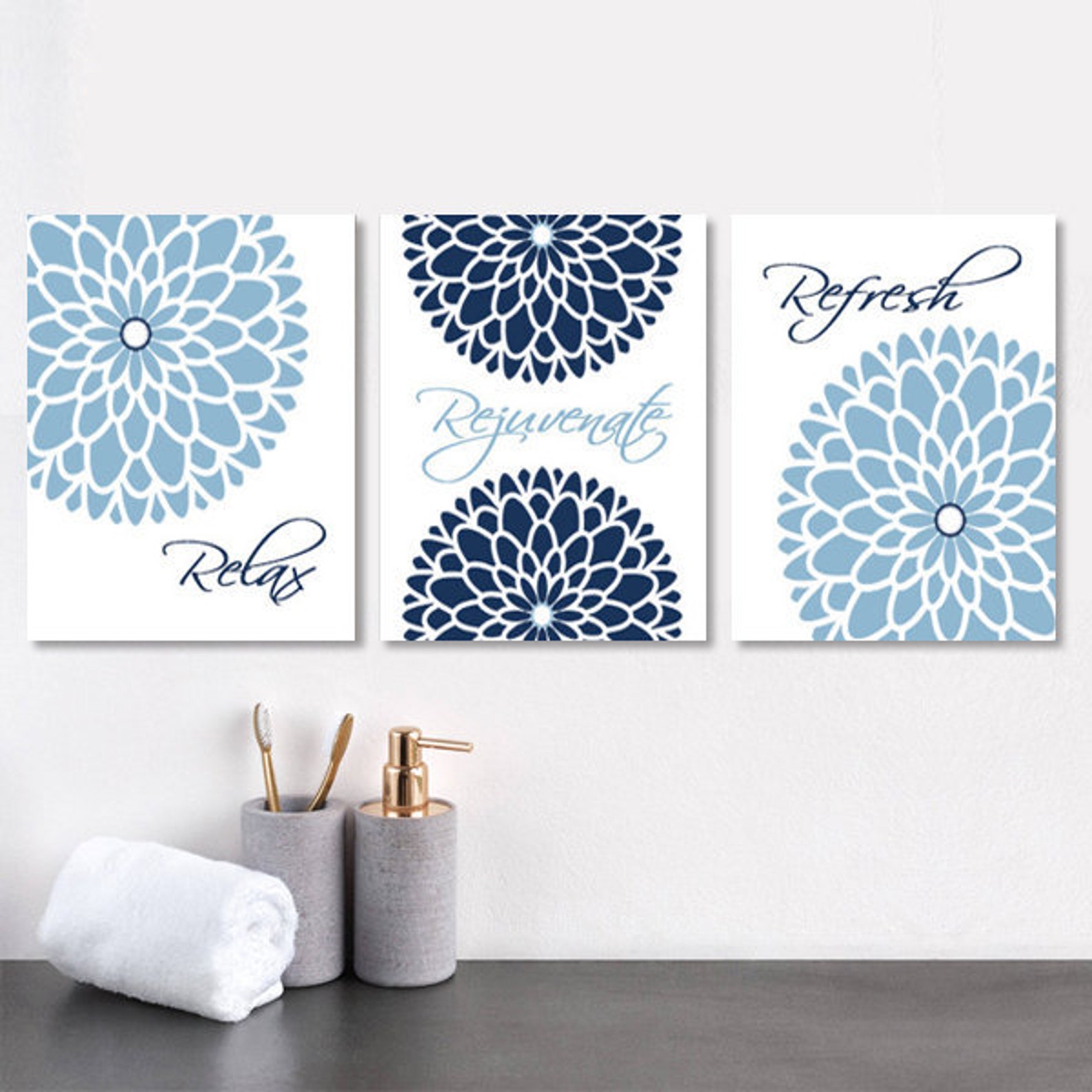 Navy Blue Bathroom Wall Decor Prints Or Canvas Wall Art Relax Etsy