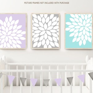 Floral Nursery Decor, Baby Girl Nursery Wall Art Prints or Canvas, Pink Gray Nursery Decor, Girl Bedroom Decor, Flower Wall Decor Set of 3 image 4