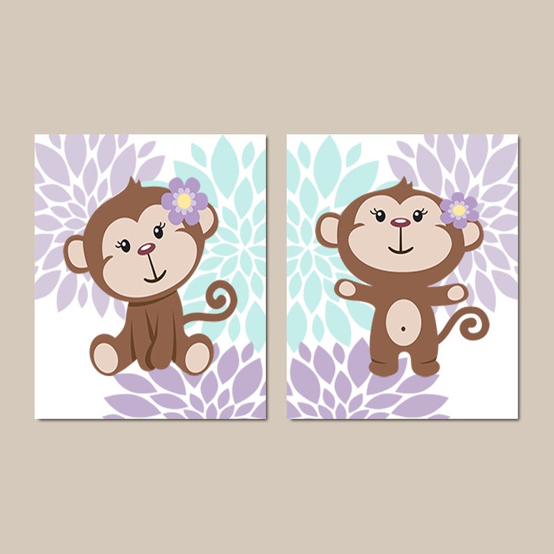 Girl Monkey Wall Art Girl Monkey Nursery Decor Prints or Etsy