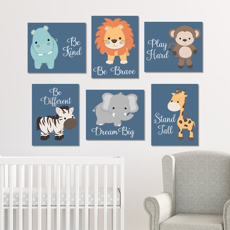Safari Animals Zoo Animal Prints Or Canvas Baby Boy Nursery Decor Zoo Animal Nursery Wall Art Nursery Quotes Jungle Animals Set of 6