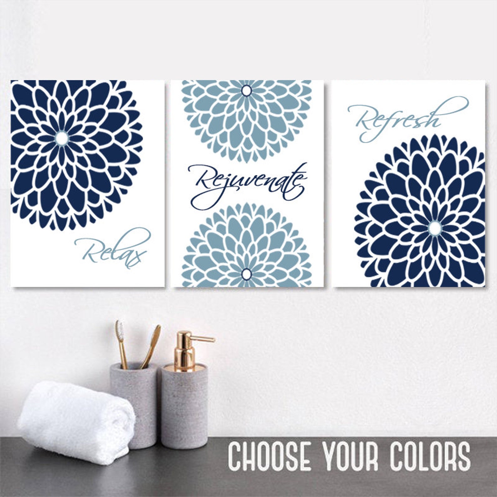 Flower Wall Art Bathroom Wall Decor Prints or Canvas Bathroom - Etsy