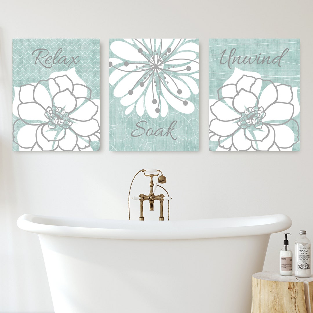 Bathroom Wall Art Prints or Canvas, Relax Soak Unwind Seafoam Bathroom ...
