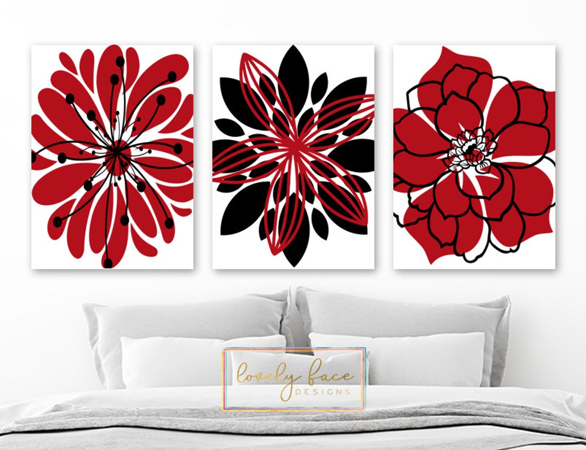 Red Flower Wall Art Flower Bedroom Wall Decor Prints or Etsy UK