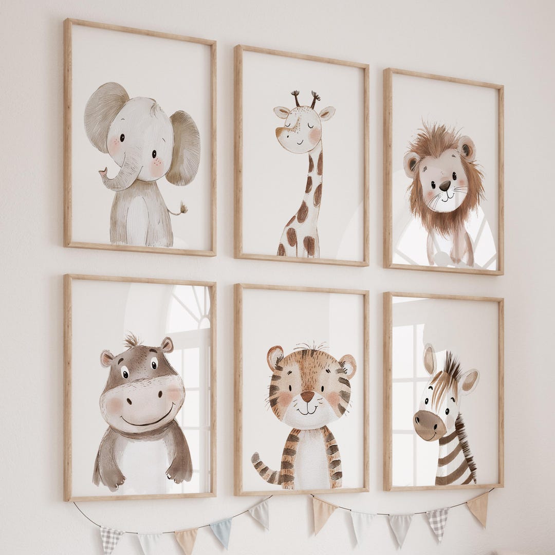 Safari Animal Prints: Neutral Nursery Wall Art Set of 6 - Etsy