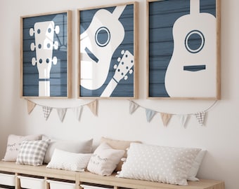 Guitar Nursery Prints: Rock and Roll Music Art, Set of 3