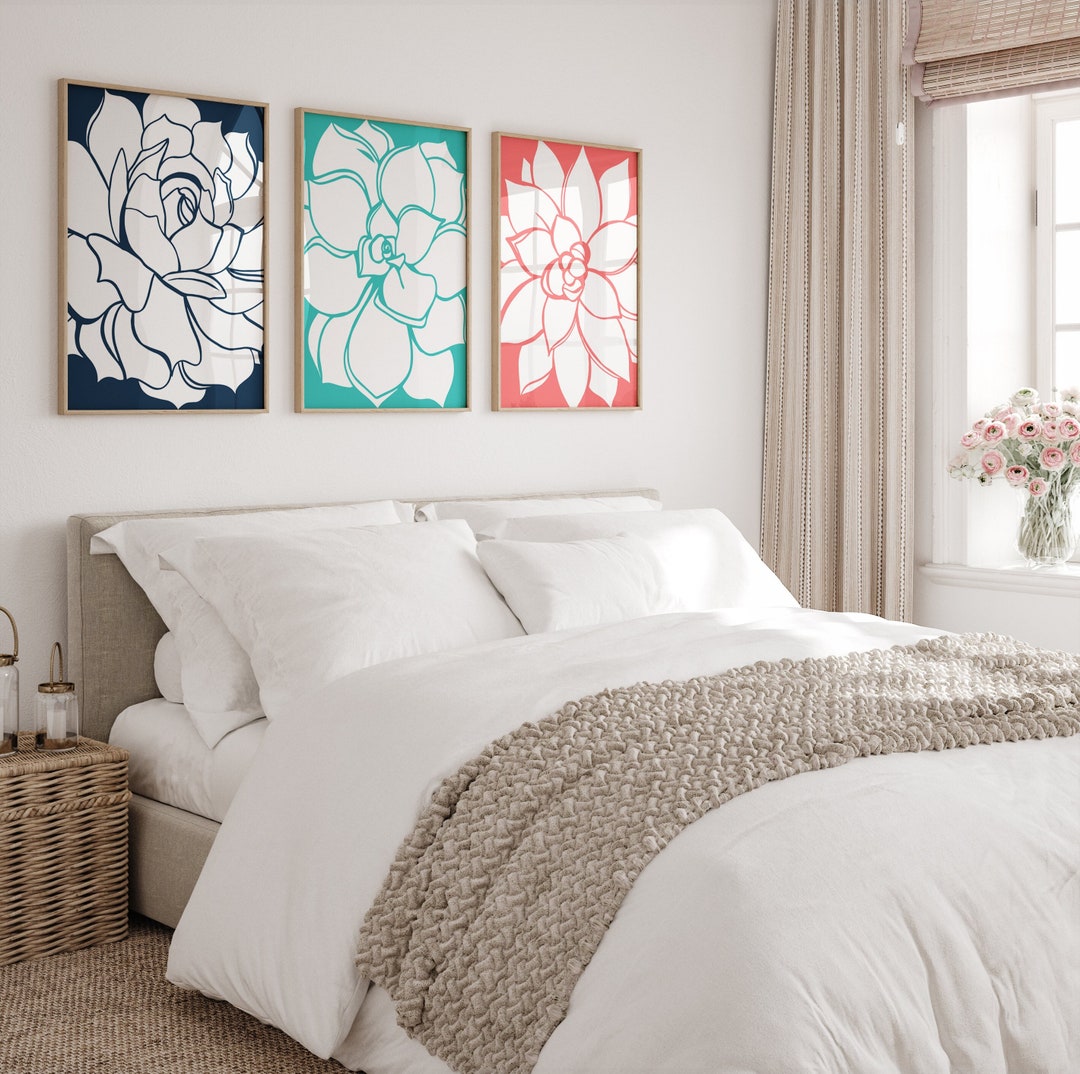 Succulent Flower Wall Art, Floral Bedroom Wall Decor, Prints or Canvas ...