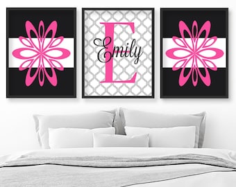 Floral Monogram Prints, Teen Girl Room Decor, Set of 3