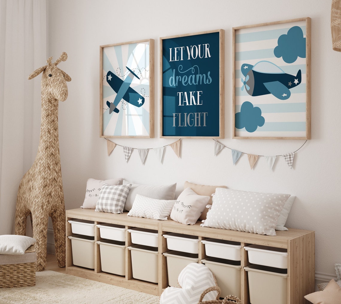 Airplane Nursery Art Prints Baby Boy Airplane Nursery Wall Etsy