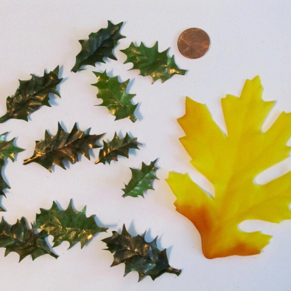 Faux Holly Leaves Realistic Leaf Gold & Green Holiday Crafts Xmas Fairy Garden Small Leaf Fabric 2" Small Christmas Crafting