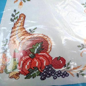 Bucilla NOS Kit Harvest Table Runner 14" x 43" DIY Stamped Cross Stitch * Thanksgiving Autumn 1980s Perfect for Your Fall Decorating