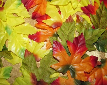 Maple Fall Leaves Autumn Orange Yellow Green Mix Wedding Scatter Aisle Decorate Silky Artificial Corsage Wreath Choose Quantity Table Decor