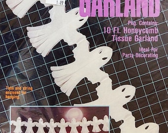 Vintage Halloween Garland: 10 ft Tissue Paper Ghosts & Pumpkins