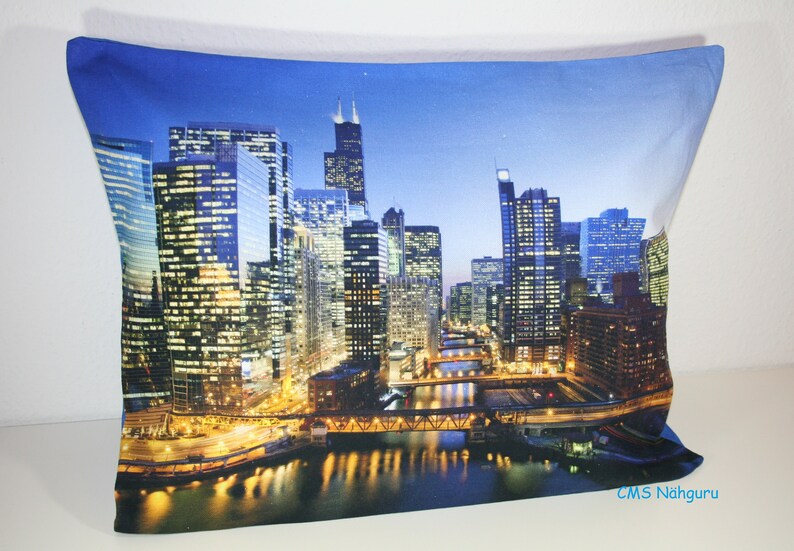 Kissen Skyline Chicago 38 x 50 cm, Dekokissen, Kissenbezug mit Füllkissen, blau Bild 1