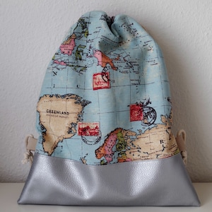 Festival bag / gymnastic bag made of maritime cotton blend fabric and silver imitation leather - single piece