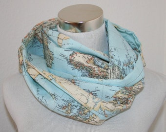 Scarf or round scarf in world map design, customizable - maritime individual blue world map, unique