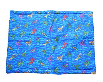 Decke Frösche 56x43 cm, blau - grün, Babydecke, Kuscheldecke, Lieblingsdecke Frosch