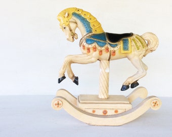 Vintage FLORENTIJNSE ART STUDIO 1983 krijtwerk gips sier carnaval circus stijl hobbelpaard beeldje standbeeld, speelgoed geschenken collectible