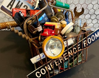 ON SALE-Vintage Industrial Junk Drawer Lot, Coal Miner Basket, Headlamp, Old Tools, Barn Finds, Anvil, Camera, Travel Maps, Collectibles 60+