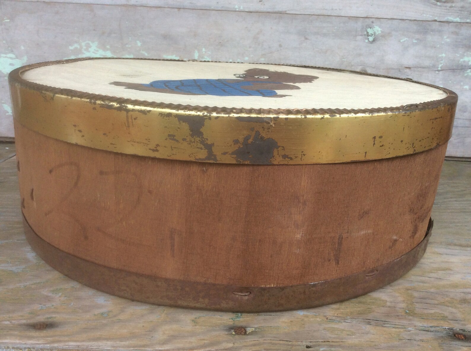 Shaker Style Round Wood Hat Box W/ Lid and Hand Painted Brown Etsy