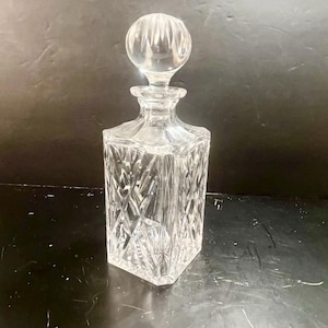 Vintage Lead Crystal Whiskey Decanter, Geometric Square Design, 10.5" Tall