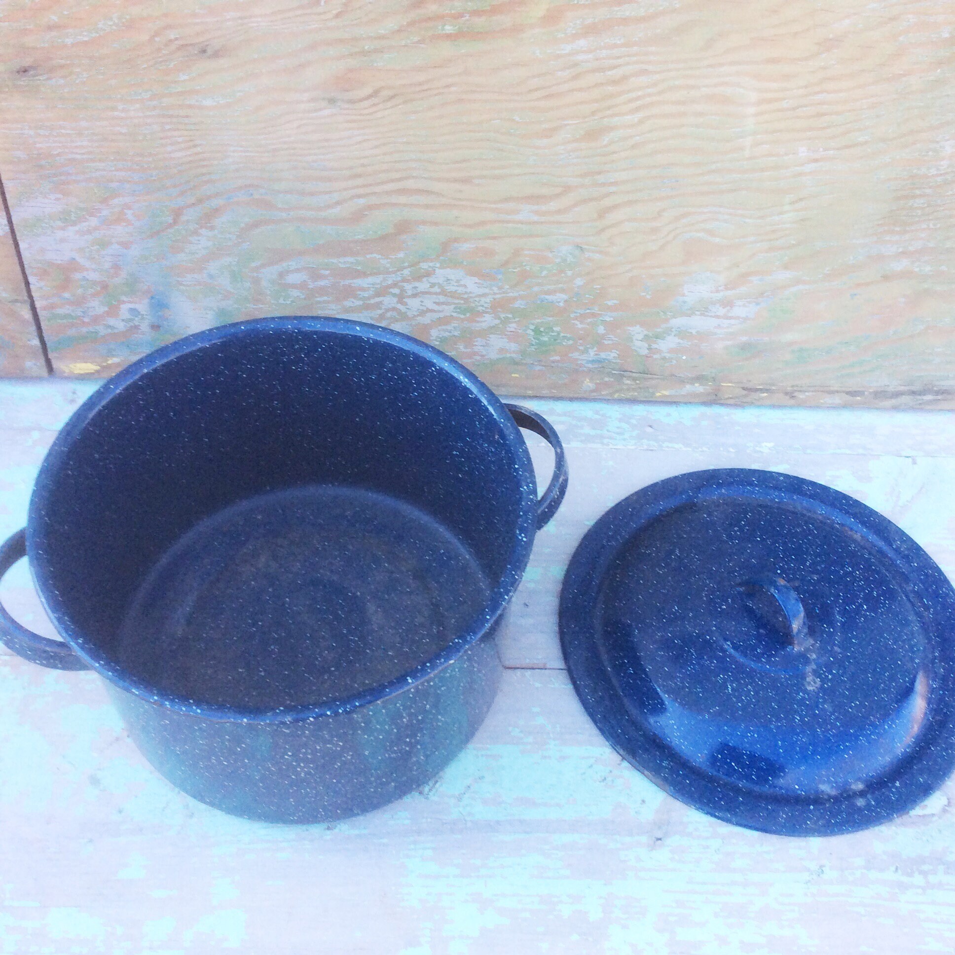 Vintage 2 Piece Cobalt Blue & White Speckled Enamelware - Etsy