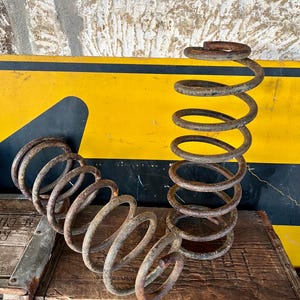 Streampunk Pair 14.5” Cast Iron COIL SPRINGS Spirals Cork Screws, Industrial Automotive Struts, Architectural Salvage, Outdoor Planters