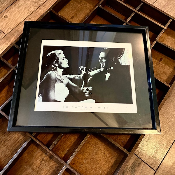 Classic Black and White Framed “To Catch a Thief” Movie Film Still Wall Hanging Picture Grace Kelly & Cary Grant 1955 Alfred Hitchcock 13.5”