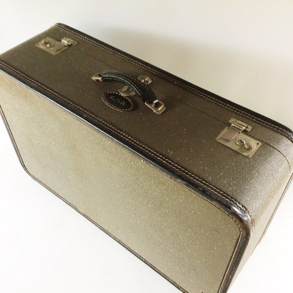 Gray Hardshell Vintage emd Suitcase W Black Leather Trim Black and Pink Floral Satin Interior Mid Century Luggage Weekender Etsy Canada