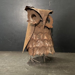 30% Off Sale-Brutalist Curtis Jere Style Tin Metal OWL Sculptured Figurine, Distorted Abstract Steampunk Owl Statue 11” Inches Tall