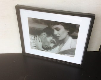 Vintage Elizabeth Taylor & Montgomery Clift Black and White Framed Wall Hanging Movie Still "A Place in the Sun" 13.5" Inch x 11.5" inch