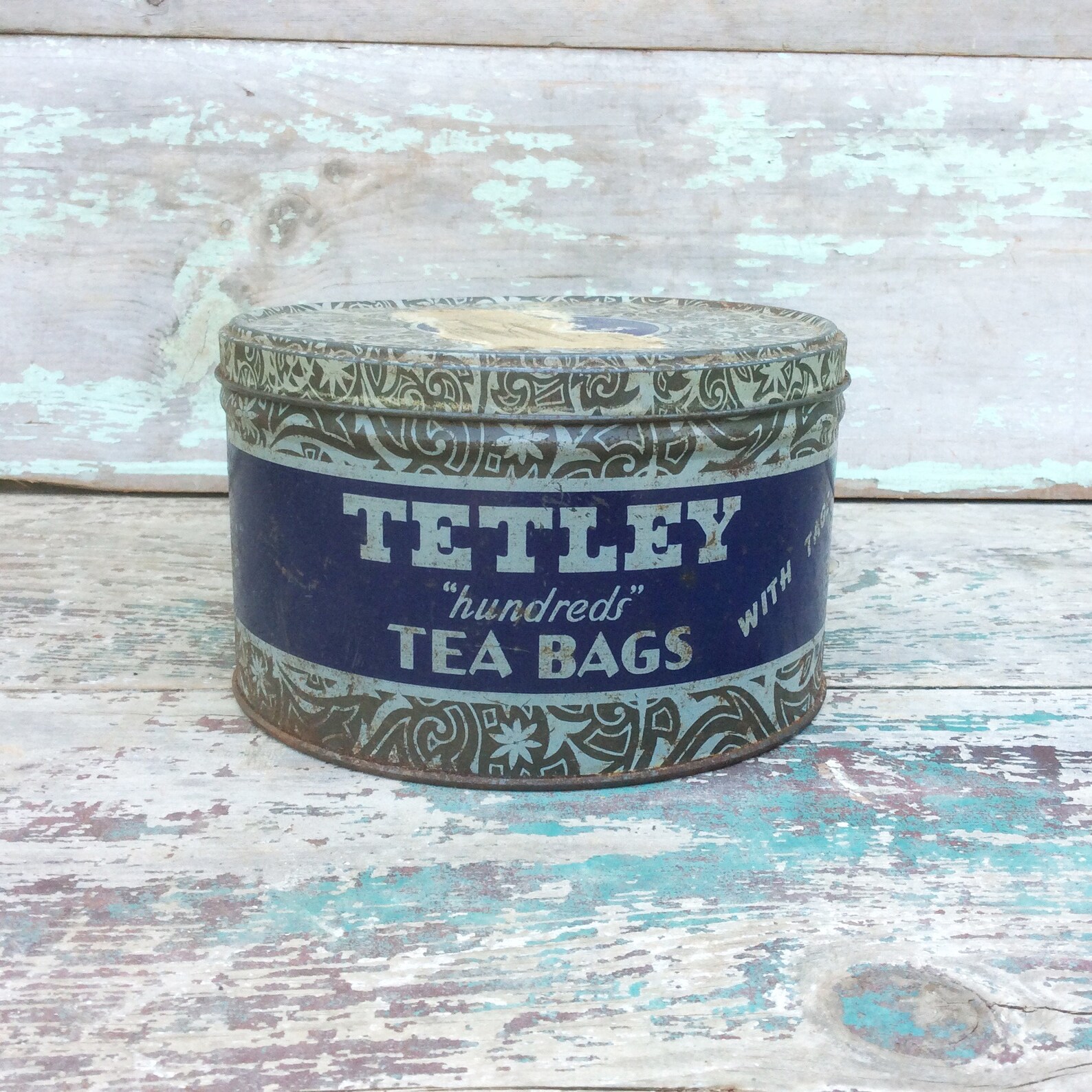 Vintage TETLEY TEA TIN Blue & Silver Tetley 100 Tea Bag Metal Etsy