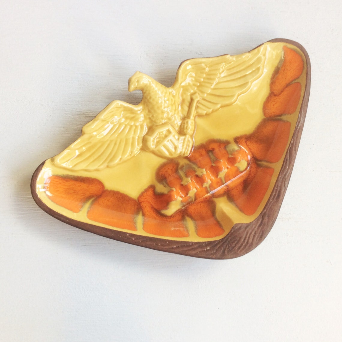 Ceramic Drip Glaze USA BALD EAGLE Ashtray Yellow Orange & Etsy