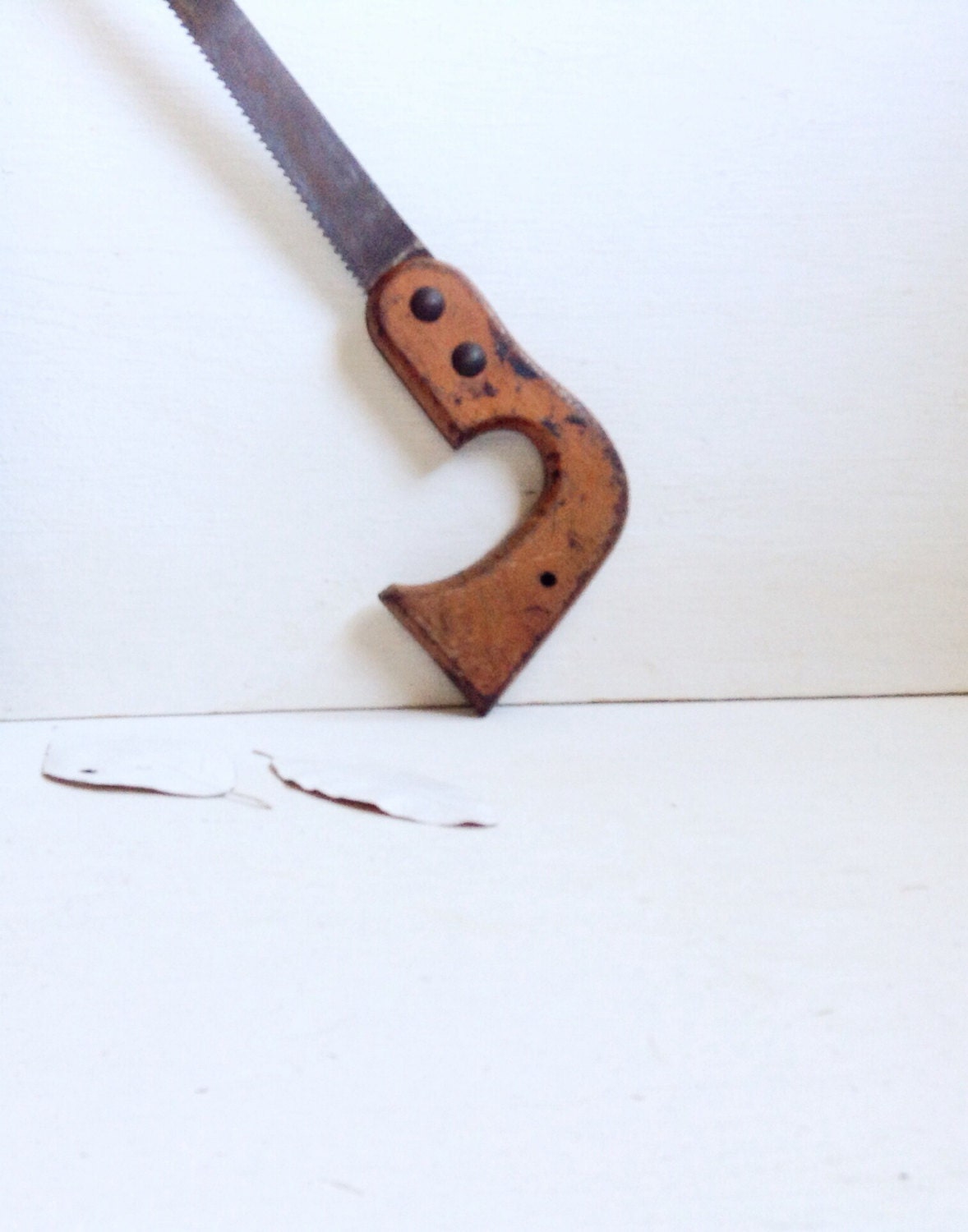Antique Wood & Metal Key Hole Hand Saw, Vintage Carpenter’s Saw Blade