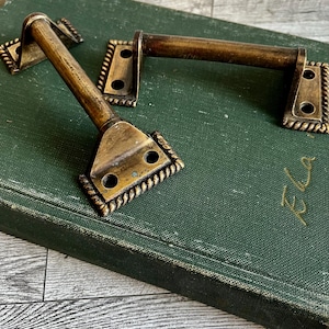 Antique Victorian Pair 4 3/4” Twisted Roped Brass Drawer Pulls-Window Sash Handles-4” CTC-Ornate Eastlake 1890s-1920s-Salvaged Hardware